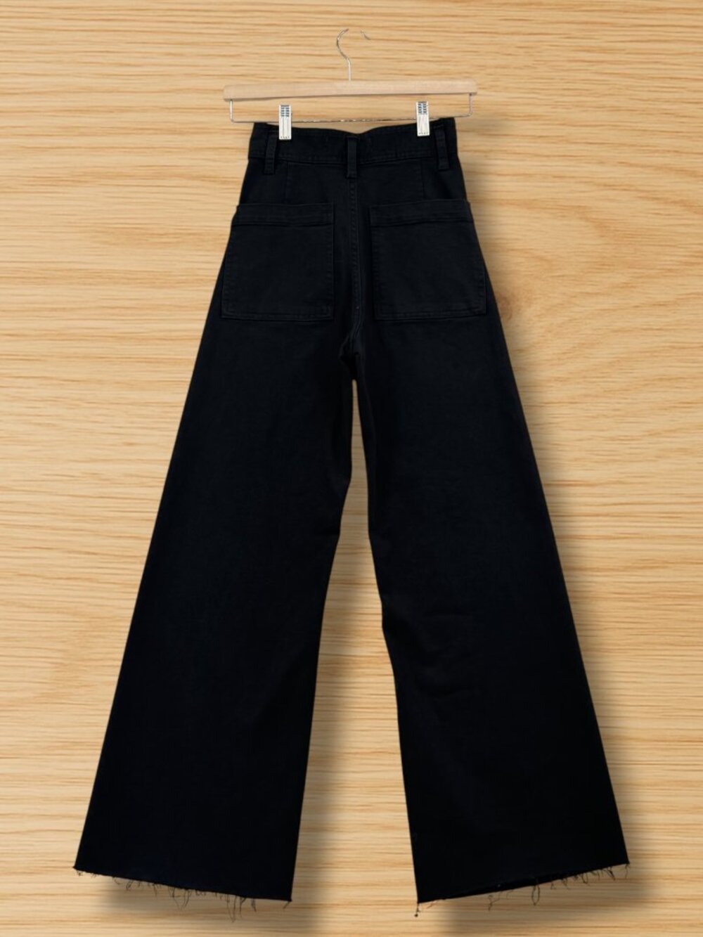 Zara Black Wide Leg Raw Fringe Hem Denim 0 - Picture 3 of 4